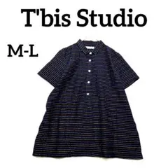 【T'bis Studio】レインボー肉球刺繍シャツ　M-L　ネイビー　ゴルフ