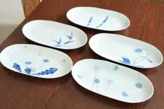 和山窯　WAZAN 波佐見焼　和食器 楕円皿 5枚セット 染付 　工芸　さんま皿のサムネイル