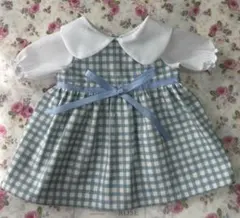 ベビーステラ　ちいぽぽ　ハンドメイド　服　No.52 水色チェック　リボン付き