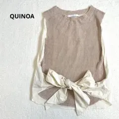 QUINOA ニットノースリーブ ベスト リボン付き ベージュ系