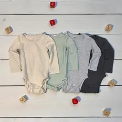 H&M リブ長袖ボディスーツロンパース オーガニックコットン 4色セット