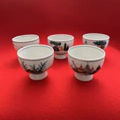 中国美術 十錦手煎茶碗5客 木箱付 口径約5.5㎝ 東Y8-0522☆2Fタルチ