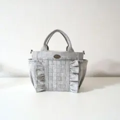 ハンドメイド　デニムリメイク　編み込み　フリル　トートバッグ