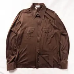 ビンテージ古着70s ドレープ トラッド レトロ ドレス ブラウン ニットシャツ