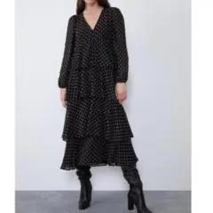 ZARA ザラ ドット 水玉 ワンピース ティアードワンピース XS