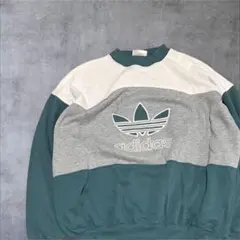 adidas トレーナー クルーネック Lサイズ グレー/グリーン ビックロゴ