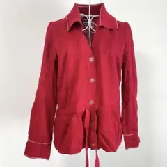 ヴィンテージ リブニットカーディガン 赤 金ボタン