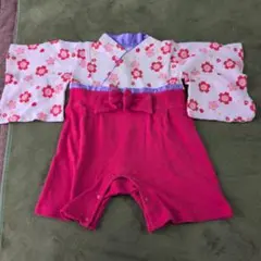 赤と白の花柄 着物スタイルロンパース70〜80cm