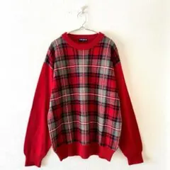 ☆【ユニクロ】ニット チェック柄 毛混 クルーネック 長袖 カジュアル L