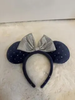ミニー カチューシャ スパンコール ネイビー リボン