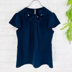 ウィルセレクション 花柄ビッグコサージュ 半袖ブラウス 【M】 日本製 結婚式