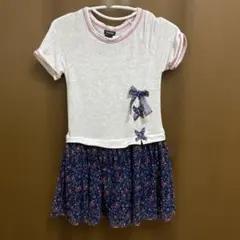 半袖ワンピース　チュニック　花柄　リボン付きのサムネイル