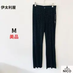 【美品】伊太利屋 総柄 ハート柄 ラインストーン パンツ ブラック 9のサムネイル