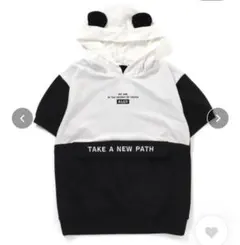 未使用　 ALGY なりきりチュニック　半袖　裏毛　耳付きフード　130 黒