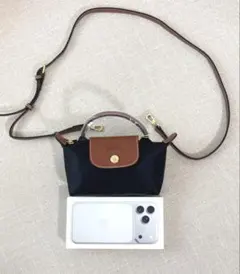 ロンシャン ル プリアージュ ミニ2WAY ショルダーブラック黒×茶