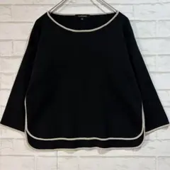 美品 ロートレアモン ニットカットソー（M）黒 パイピング 七分袖 プルオーバーのサムネイル