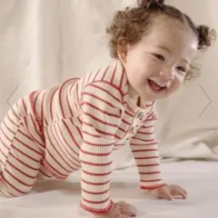 チャオパニック　Qinn ボーダーリブヘンリートップ　レッド　80 セットアップ