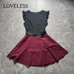 00s LOVELLESS フリル袖 ドッキングワンピース 黒/ワインレッド
