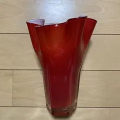 昭和レトロ　フリルガラス　花瓶　クラフトガラス　ヴィンテージ