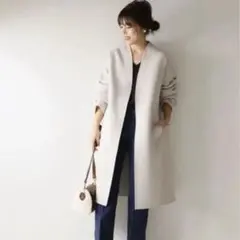 Spick & Span Wフェイススタンドノーカラーコート　34 ベージュ