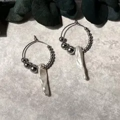 淡水パール&4サイズSTビーズ　21.5mmフープピアス