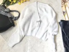 NICE CLAUP ナイスクラップ メタルりぼん シャギーニット カーディガン