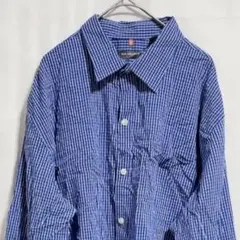 最終価格✨青チェック 長袖シャツ 【L~LL】海外輸入古着　1点もの