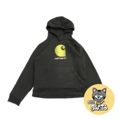 カーハート 古着 パーカー ビッグロゴ ブラック レディースL