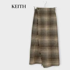 キース KEITH タイトスカート ラップ チェック ウール M ベージュ