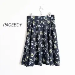 PAGEBOY ページボーイ 花柄 フレアスカート 膝丈 ネイビー F 裏地付