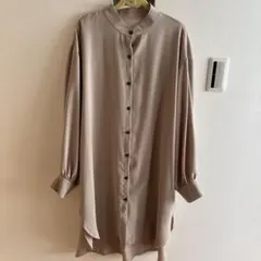 ベージュ 長袖シャツ ロングシャツ シャツワンピース チュニック