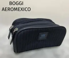 美品BOGGIAEROMEXICOポーチネイビー紺ストライプ大きめアメニティ化粧