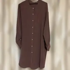 ブラウン プリーツデザイン シャツ　4L 大きいサイズ