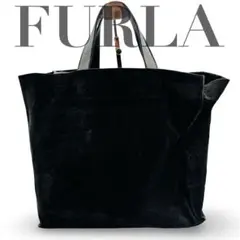 FURLA クロコ型押し トートバッグ レザー ブラック大容量 A4収納 肩掛け