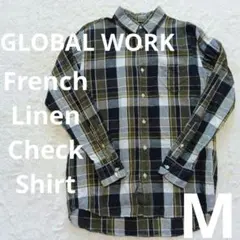 ♦美品♦GLOBAL WORK　チェックシャツ　綿麻　フレンチリネンブレンド　М