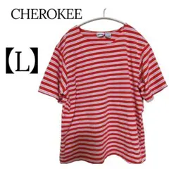 美品✨CHEROKEE【L】赤と白のストライプ Tシャツ 快適 可愛い 春夏
