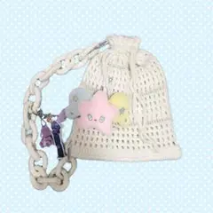 編み物 ナップサック【White×silver】