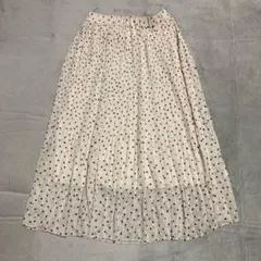 【オフオン】プリーツスカート クリーム色 38 白と黒のドット　全ゴム★
