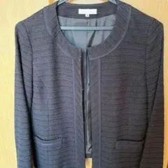 レディースジャケットM　ネイビー　フォーマルノーカラー　美品