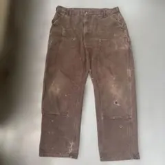 良フェード激レアCarhartt ダブルニー ワークパンツ ブラウン34-30