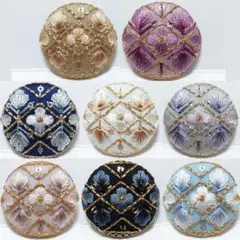 【特価】インド刺繍　8点セット　ヘアゴム・ブローチ　くるみボタン