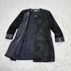 【希少】JHA-JHA 本革 レザーコート ノーカラー ヴィンテージ 総柄レトロ