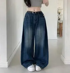 韓国購入　ビンテージウォッシング　バレルレッグデニムパンツ　サマーデニム