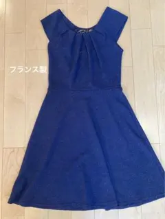 ネイビー ノースリーブ ひざ丈ワンピース
