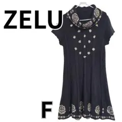 【美品】ZELU ニットミニワンピース 花 半袖　フリーサイズ