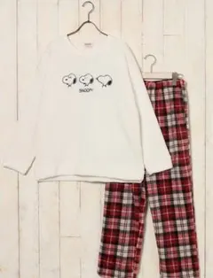 新品タグ 未着 ピーナッツ スヌーピーチェックルームウェア上下セット2025AW