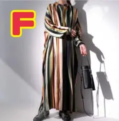 レディース ストライプ シャツ ワンピース 長袖 ロング 秋冬