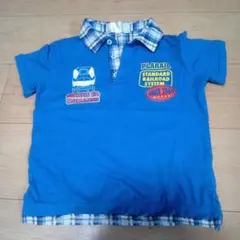 PLARAIL 青 Tシャツ チェック柄襟付き