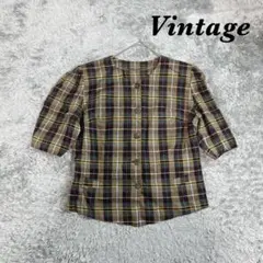 Vintage ヴィンテージ 七分袖ジャケット クルーネック 肩パッド付