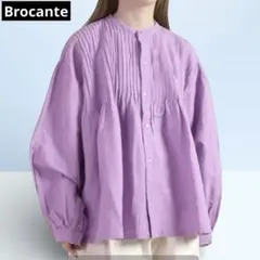 ブロカント☆コットンリネン 綿麻レトロリーニュシャツ ピンタック バンドカラーのサムネイル